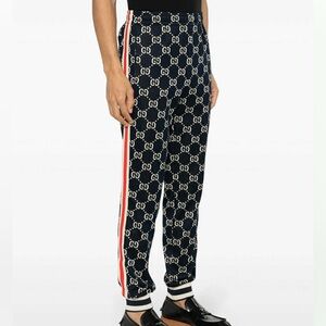 Gucci GG Web Logo Print Pattern Cotton Terry Ankle Crop Jogger Sweat Pants Sz M